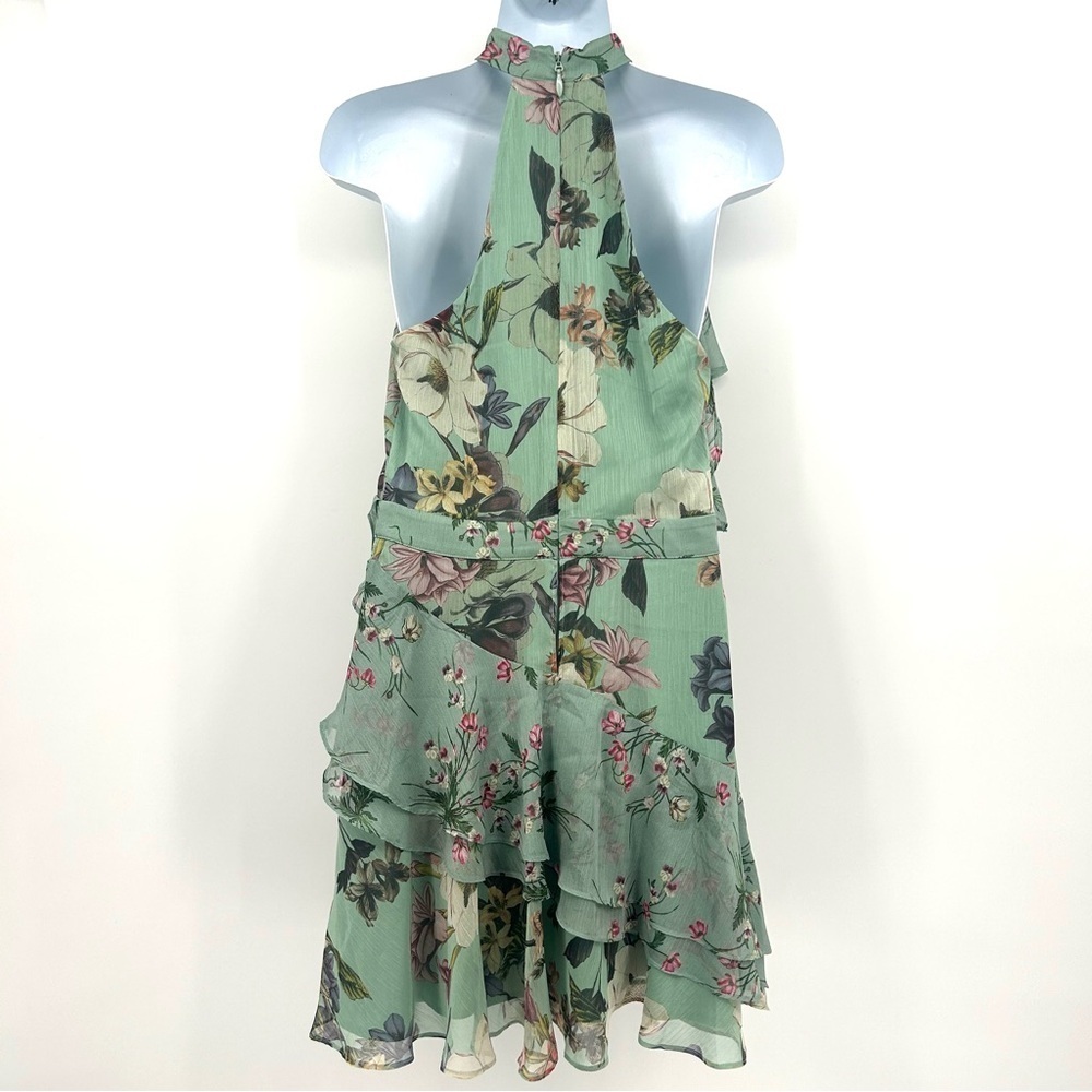 BEBE Size 6 Light Green Fully Lined Tiered Ruffled Floral Dress EUC - Picture 10 of 11